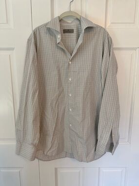 Canali Men's Dress Shirt Large Check Button Down Luxury Italian Made EUC